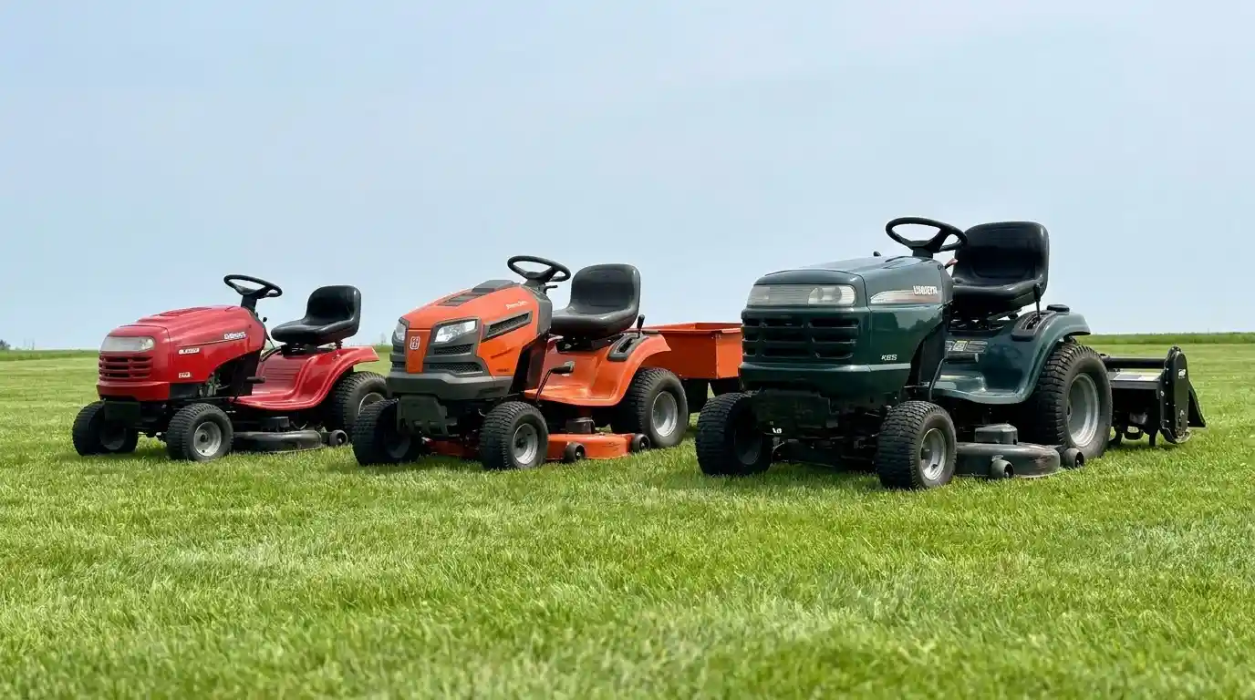 Comparison of garden tractors, riding mowers, and lawn tractors side by side