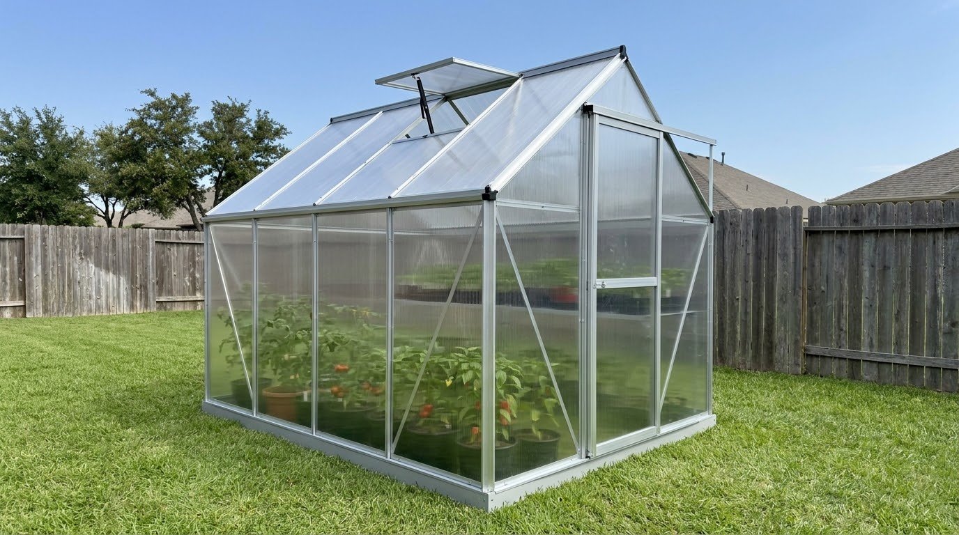 Best greenhouse kits for beginners featuring a small polycarbonate backyard greenhouse
