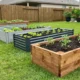 Five types of best raised garden bed kits including cedar wood, galvanized steel, and composite beds arranged in a backyard garden